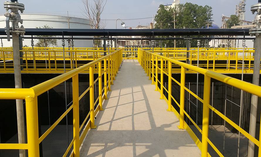 Walk Way With Yellow Handrail Inside Factory